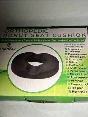 AnboCare Orthopedic Premium Sitting Pillow Donut Gel, Soft Memory Foam Black NEW